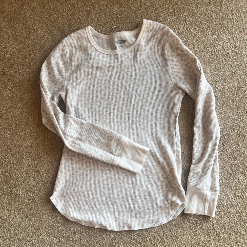 White Leopard Print Thermal Long Sleeve Top